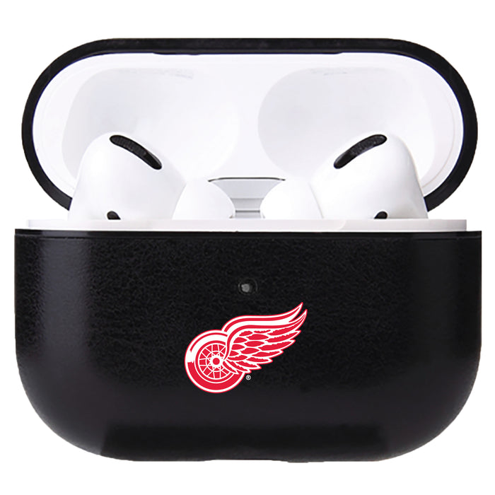 Fan Brander Black Leatherette Apple AirPod case with Detroit Red Wings Primary Logo