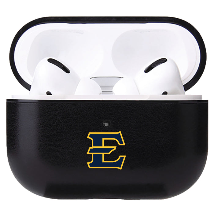 Fan Brander Black Leatherette Apple AirPod case with Eastern Tennessee State Buccaneers Primary Logo