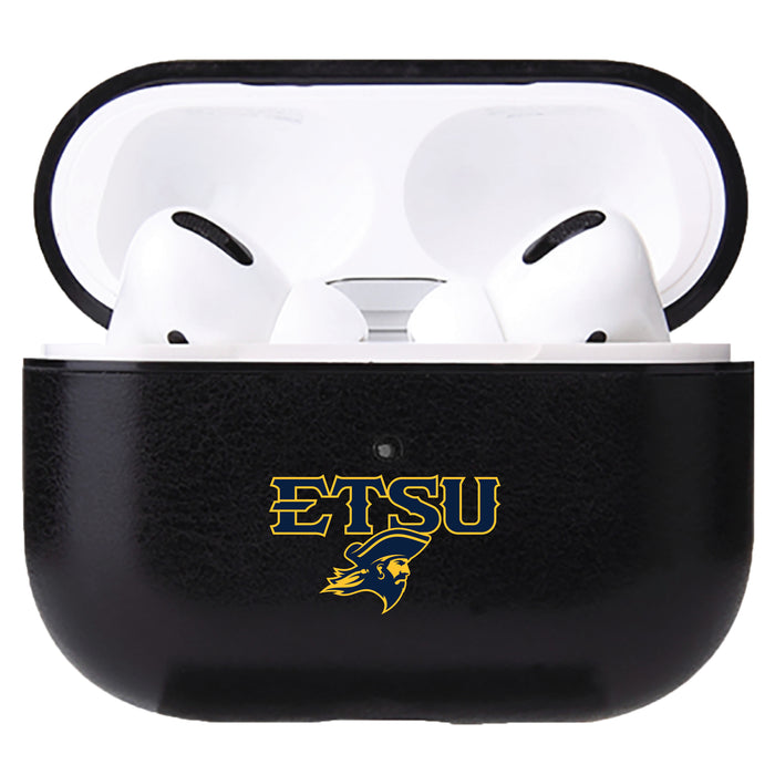 Fan Brander Black Leatherette Apple AirPod case with Eastern Tennessee State Buccaneers Secondary Logo
