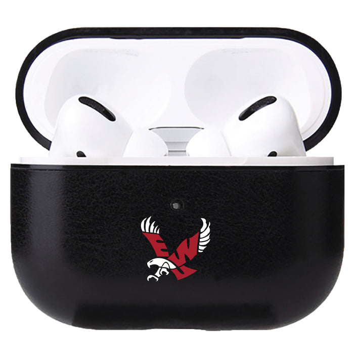 Fan Brander Black Leatherette Apple AirPod case with Eastern Washington Eagles Primary Logo