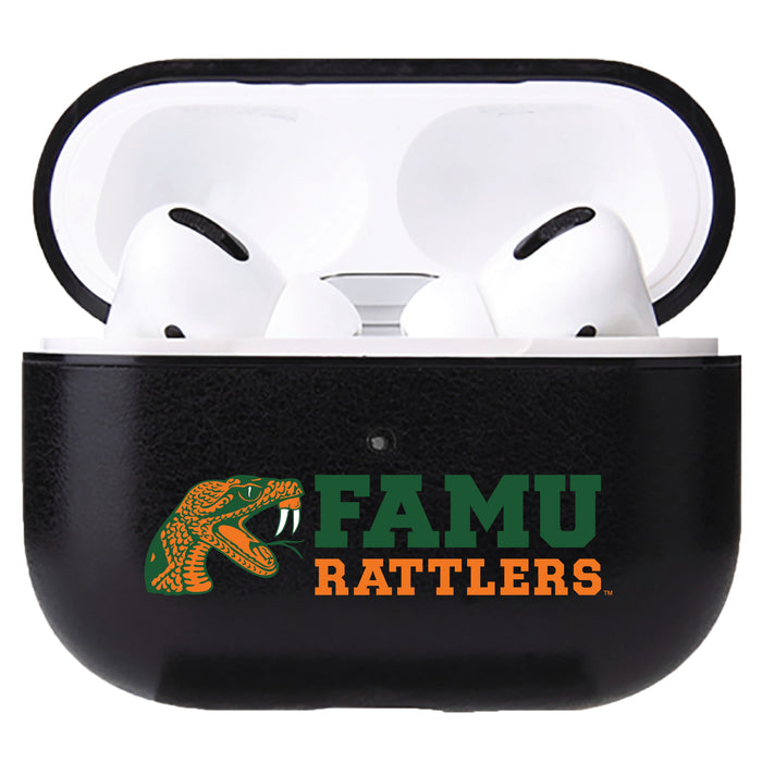 Fan Brander Black Leatherette Apple AirPod case with Florida A&M Rattlers Primary Logo