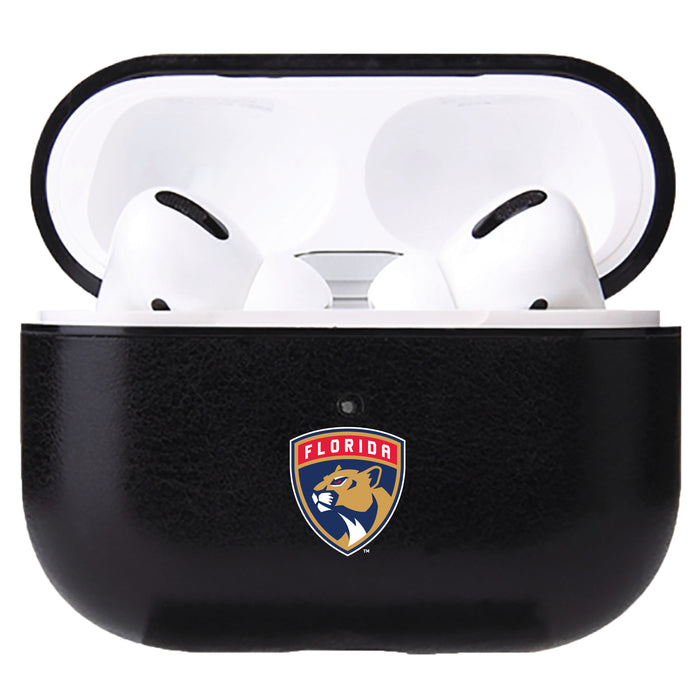 Fan Brander Black Leatherette Apple AirPod case with Florida Panthers Primary Logo