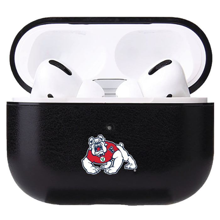 Fan Brander Black Leatherette Apple AirPod case with Fresno State Bulldogs Primary Logo