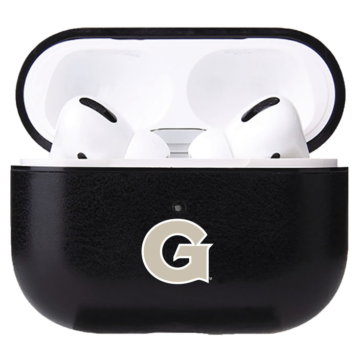 Fan Brander Black Leatherette Apple AirPod case with Georgetown Hoyas Primary Logo