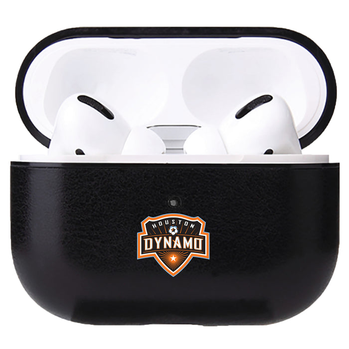 Fan Brander Black Leatherette Apple AirPod case with Houston Dynamo Primary Logo