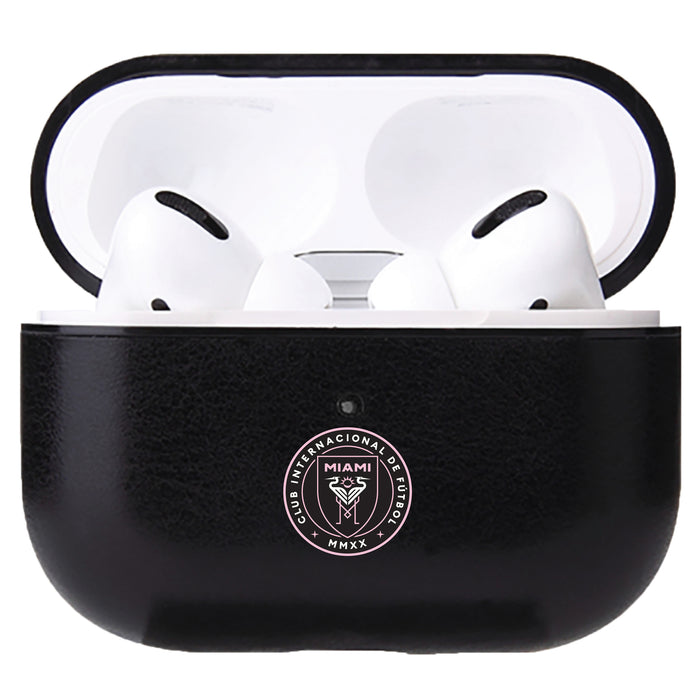 Fan Brander Black Leatherette Apple AirPod case with Inter Miami CF Primary Logo