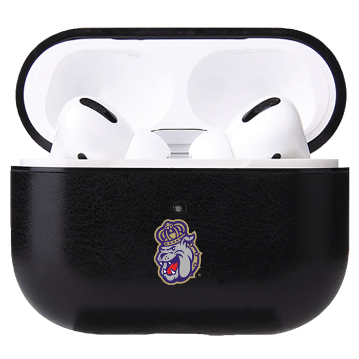 Fan Brander Black Leatherette Apple AirPod case with James Madison Dukes Secondary Logo