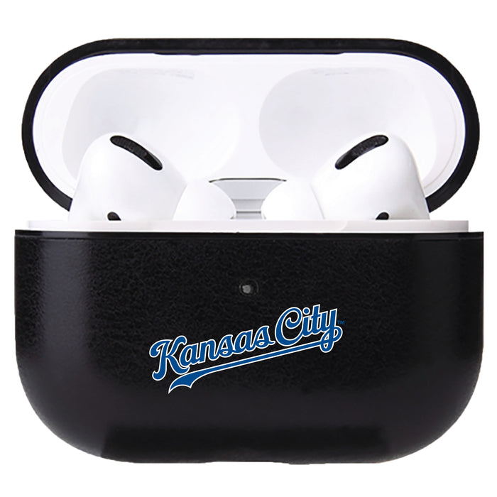 Fan Brander Black Leatherette Apple AirPod case with Kansas City Royals Wordmark Logo