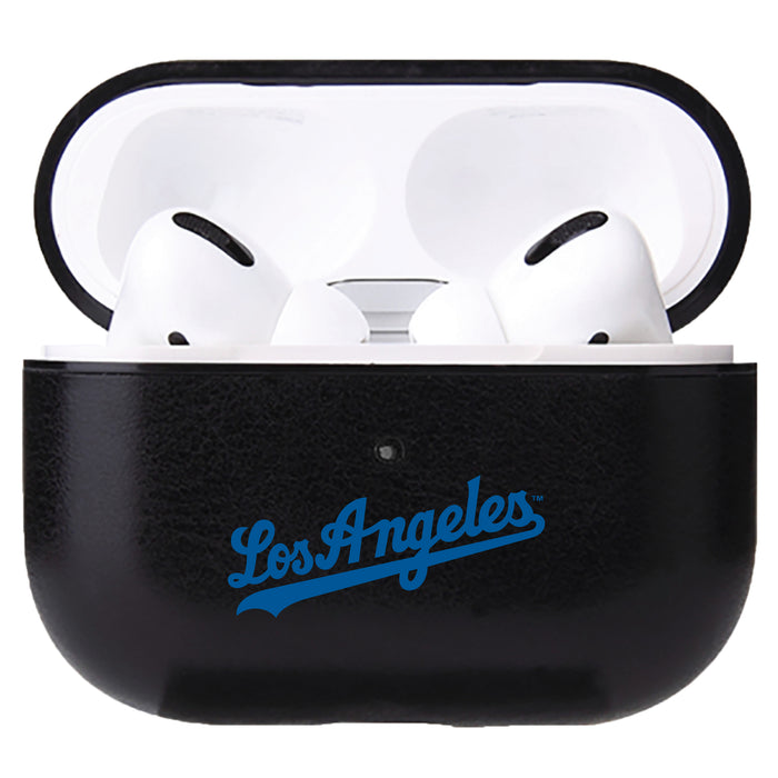 Fan Brander Black Leatherette Apple AirPod case with Los Angeles Dodgers Wordmark Logo