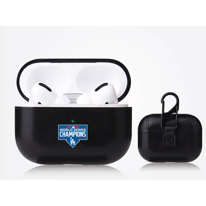 Fan Brander Black Leatherette Apple AirPod case with Los Angeles Dodgers 2020 MLB Champions Design