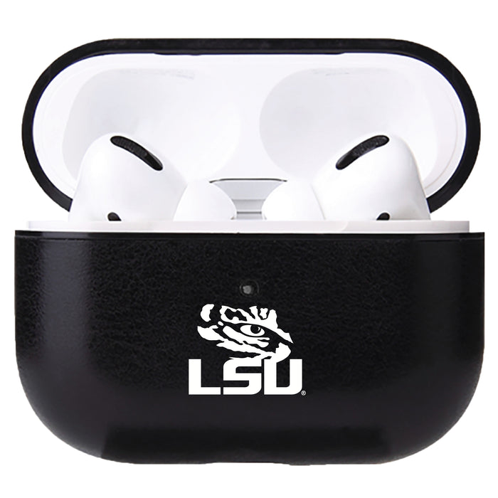 Fan Brander Black Leatherette Apple AirPod case with LSU Tigers Secondary Logo