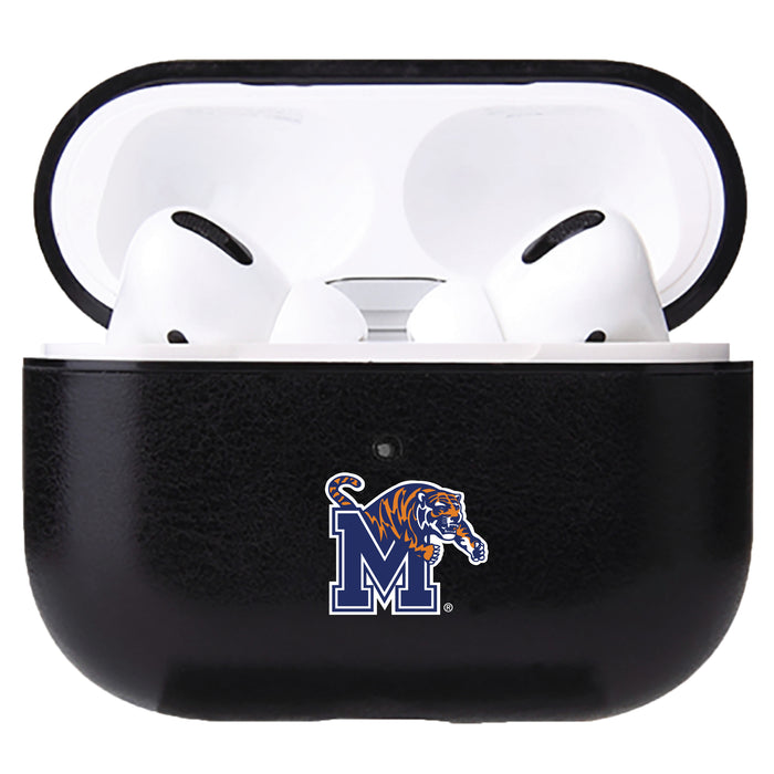 Fan Brander Black Leatherette Apple AirPod case with Memphis Tigers Primary Logo