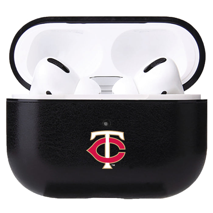 Fan Brander Black Leatherette Apple AirPod case with Minnesota Twins Secondary Logo