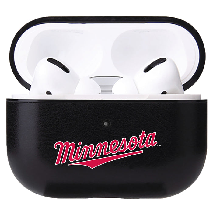 Fan Brander Black Leatherette Apple AirPod case with Minnesota Twins Wordmark Logo