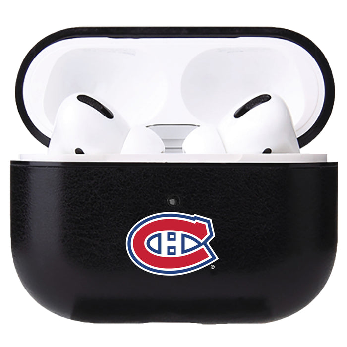 Fan Brander Black Leatherette Apple AirPod case with Montreal Canadiens Primary Logo