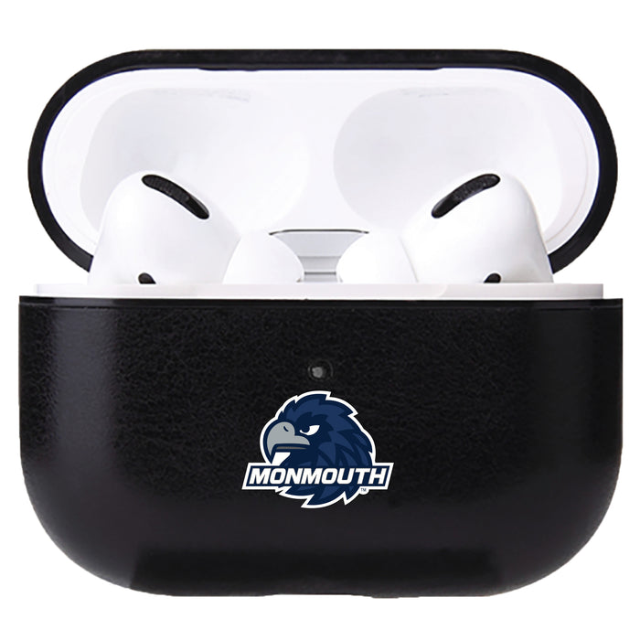 Fan Brander Black Leatherette Apple AirPod case with Monmouth Hawks Primary Logo