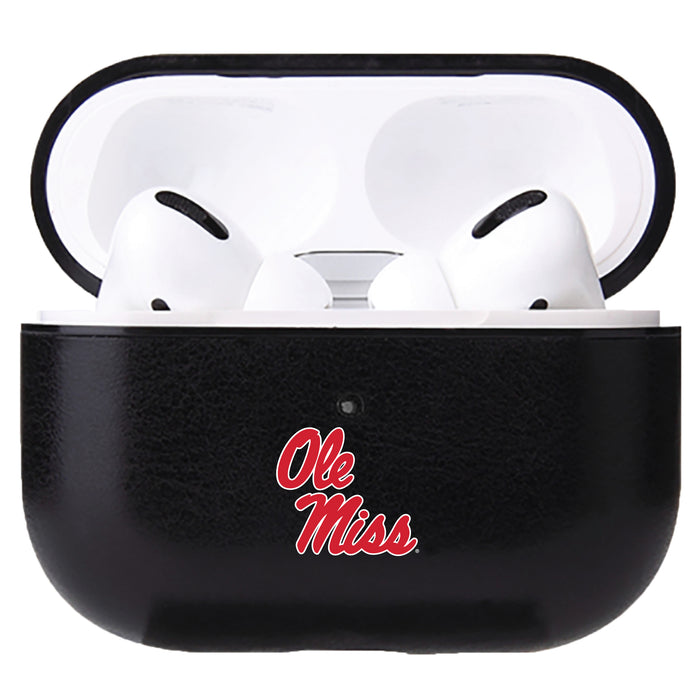 Fan Brander Black Leatherette Apple AirPod case with Mississippi Ole Miss Primary Logo