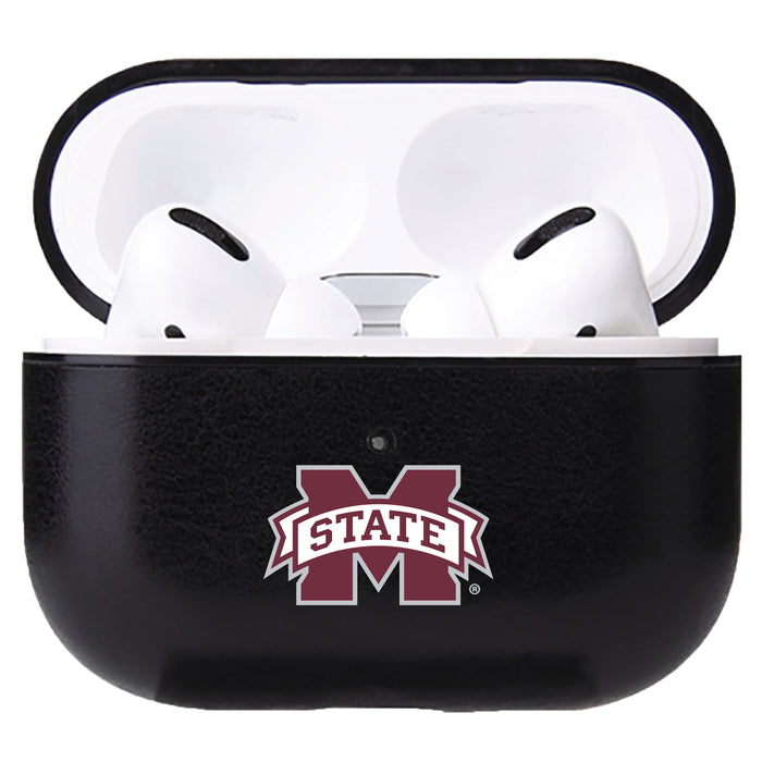 Fan Brander Black Leatherette Apple AirPod case with Mississippi State Bulldogs Primary Logo