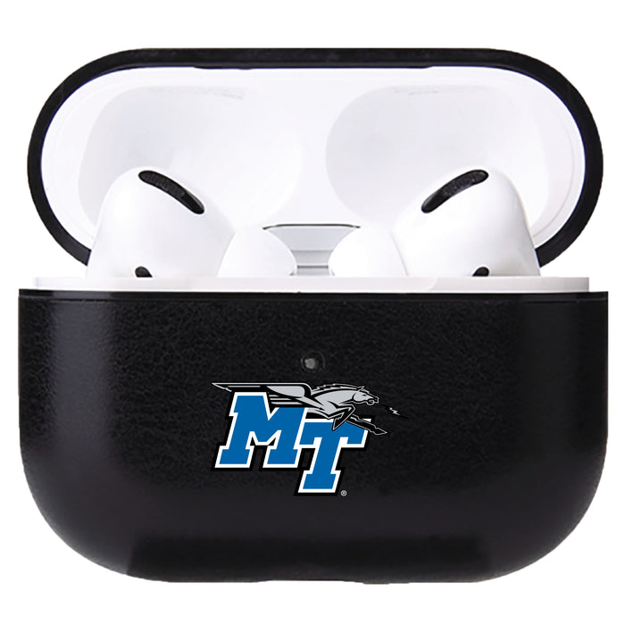 Fan Brander Black Leatherette Apple AirPod case with Middle Tennessee State Blue Raiders Primary Logo