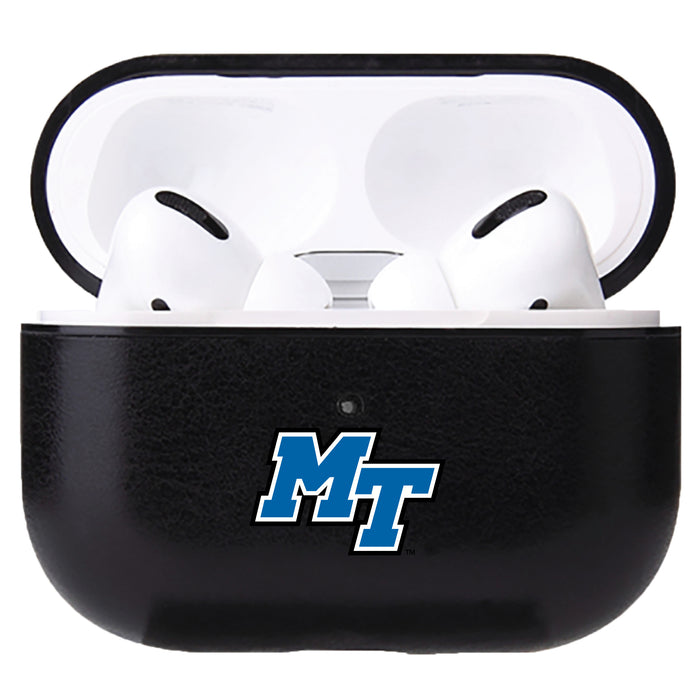 Fan Brander Black Leatherette Apple AirPod case with Middle Tennessee State Blue Raiders Secondary Logo