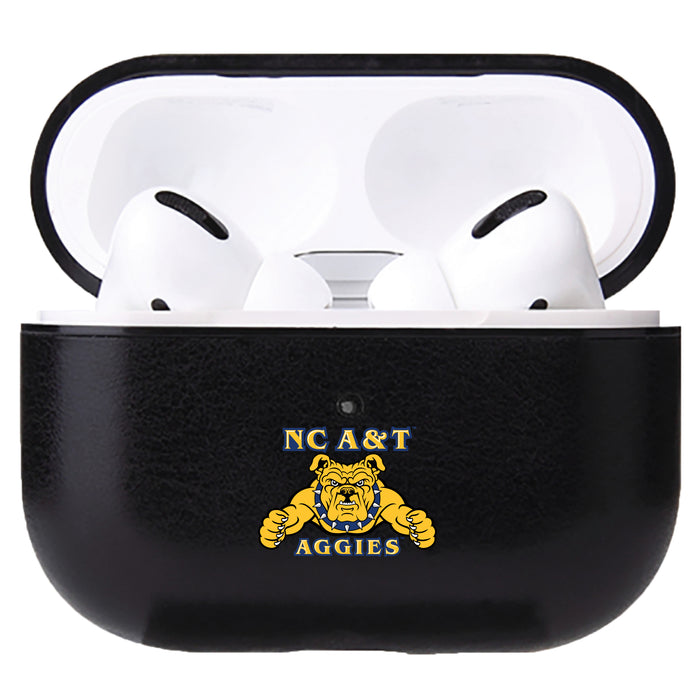 Fan Brander Black Leatherette Apple AirPod case with North Carolina A&T Aggies Primary Logo