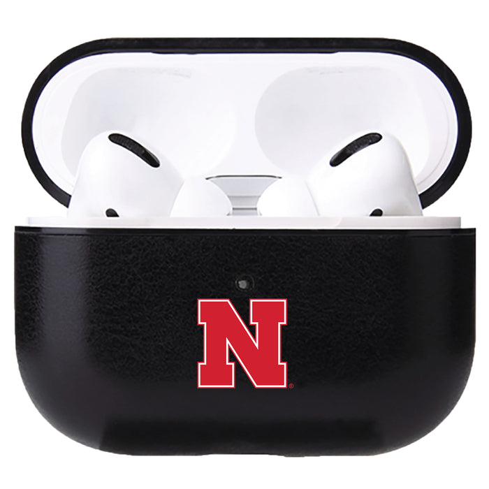 Fan Brander Black Leatherette Apple AirPod case with Nebraska Cornhuskers Primary Logo
