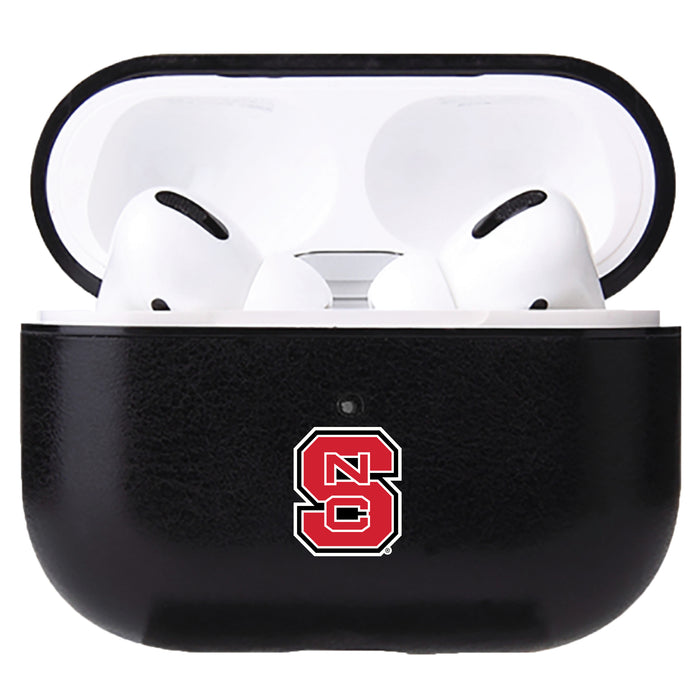 Fan Brander Black Leatherette Apple AirPod case with NC State Wolfpack Primary Logo