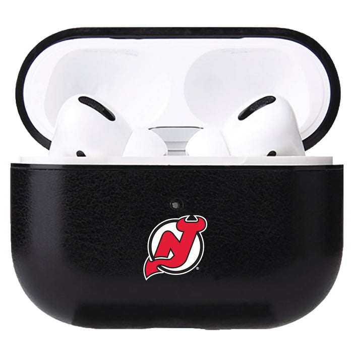 Fan Brander Black Leatherette Apple AirPod case with New Jersey Devils Primary Logo