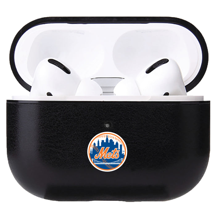 Fan Brander Black Leatherette Apple AirPod case with New York Mets Secondary Logo