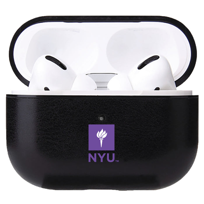 Fan Brander Black Leatherette Apple AirPod case with NYU Primary Logo