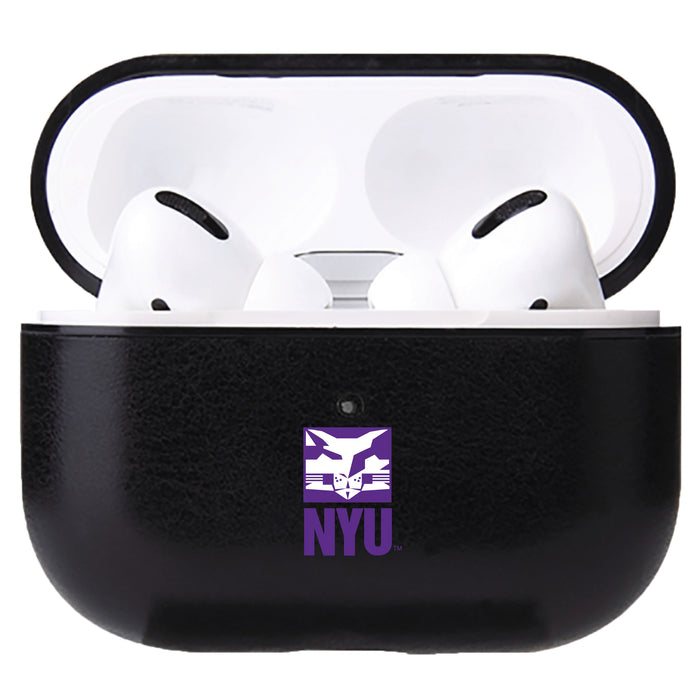 Fan Brander Black Leatherette Apple AirPod case with NYU Secondary Logo