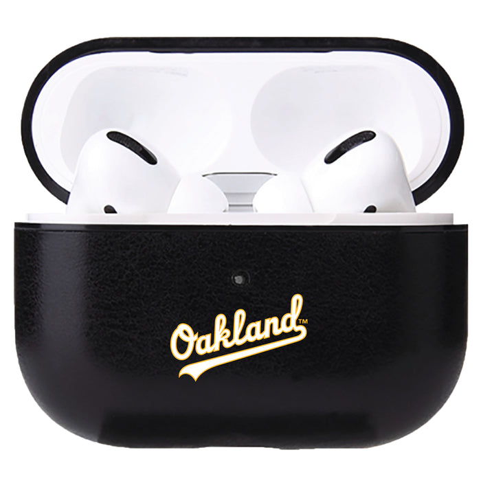Fan Brander Black Leatherette Apple AirPod case with Oakland Athletics Wordmark Logo