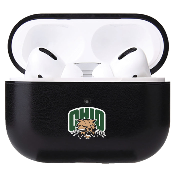 Fan Brander Black Leatherette Apple AirPod case with Ohio University Bobcats Primary Logo