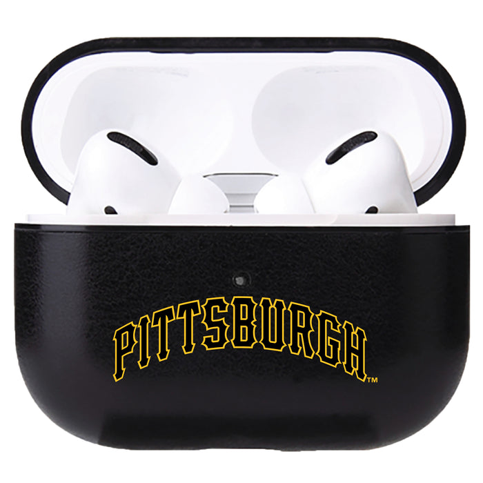 Fan Brander Black Leatherette Apple AirPod case with Pittsburgh Pirates Wordmark Logo