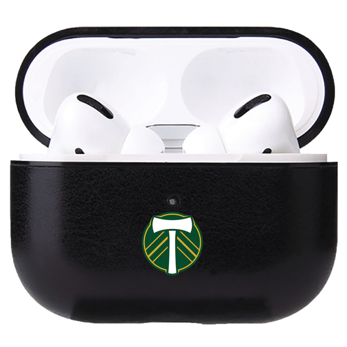 Fan Brander Black Leatherette Apple AirPod case with Portland Timbers Primary Logo