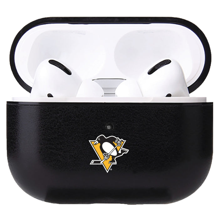 Fan Brander Black Leatherette Apple AirPod case with Pittsburgh Penguins Primary Logo