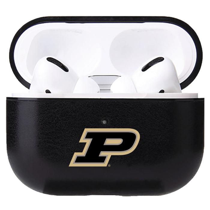 Fan Brander Black Leatherette Apple AirPod case with Purdue Boilermakers Primary Logo