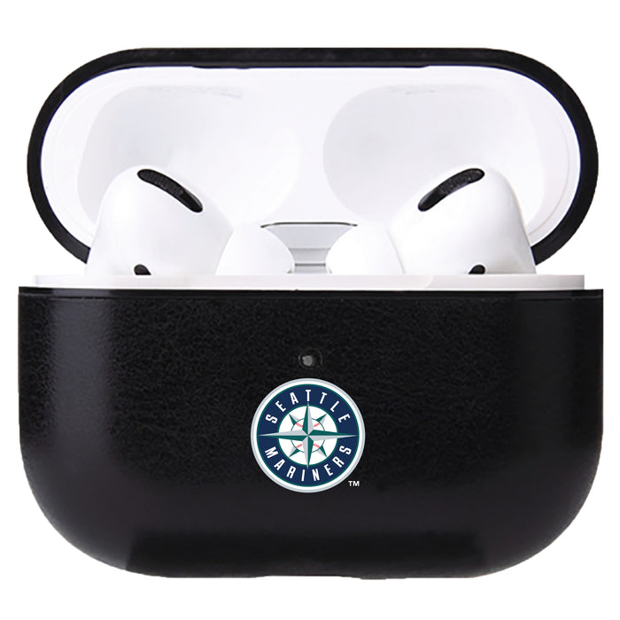 Fan Brander Black Leatherette Apple AirPod case with Seattle Mariners Primary Logo