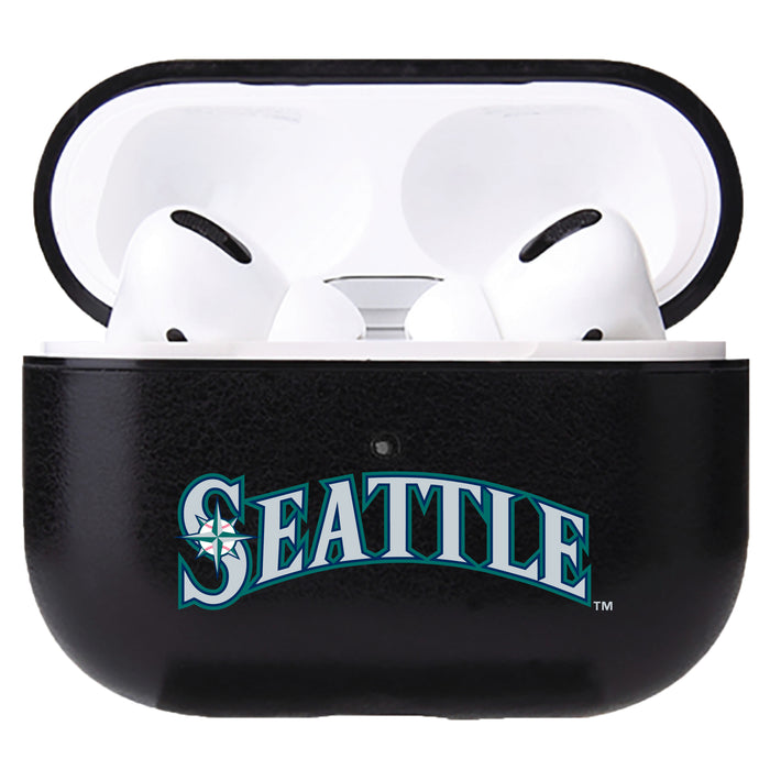 Fan Brander Black Leatherette Apple AirPod case with Seattle Mariners Wordmark Logo