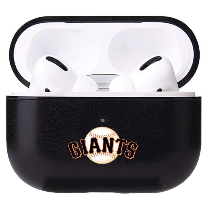 Fan Brander Black Leatherette Apple AirPod case with San Francisco Giants Secondary Logo