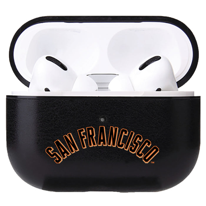 Fan Brander Black Leatherette Apple AirPod case with San Francisco Giants Wordmark Logo