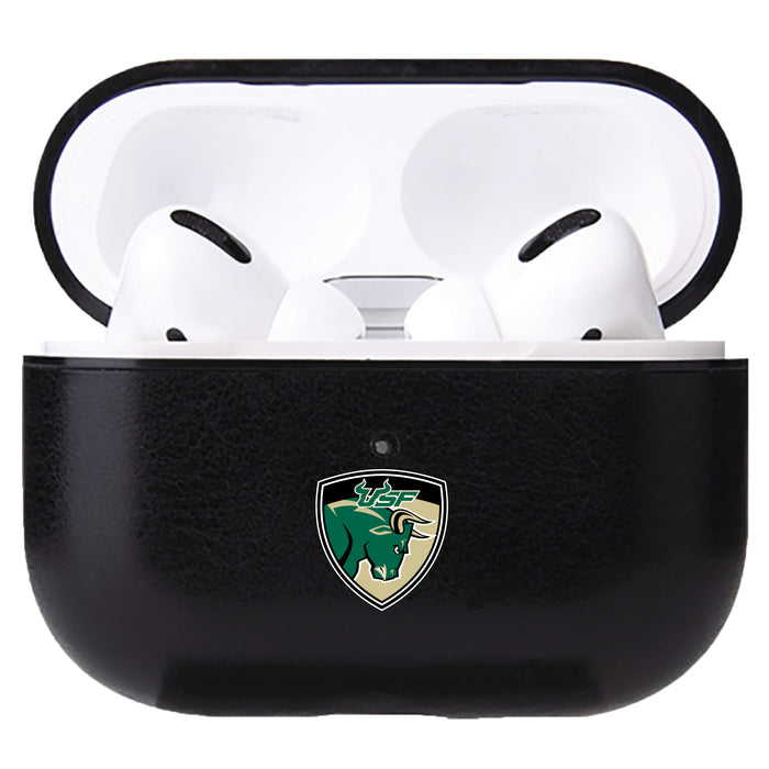Fan Brander Black Leatherette Apple AirPod case with South Florida Bulls Secondary Logo