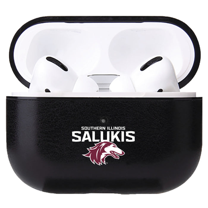 Fan Brander Black Leatherette Apple AirPod case with Southern Illinois Salukis Primary Logo