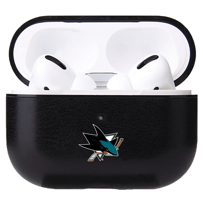 Fan Brander Black Leatherette Apple AirPod case with San Jose Sharks Primary Logo