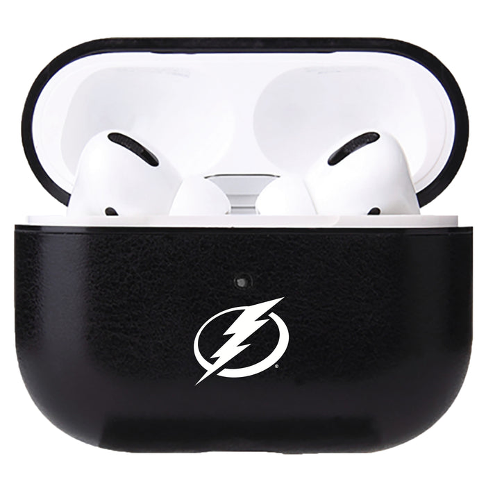 Fan Brander Black Leatherette Apple AirPod case with Tampa Bay Lightning Primary Logo