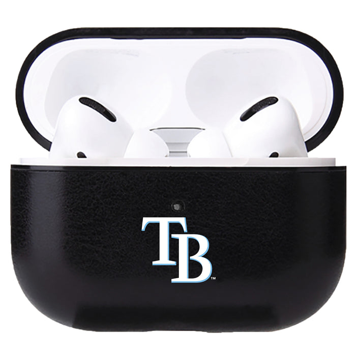 Fan Brander Black Leatherette Apple AirPod case with Tampa Bay Rays Secondary Logo