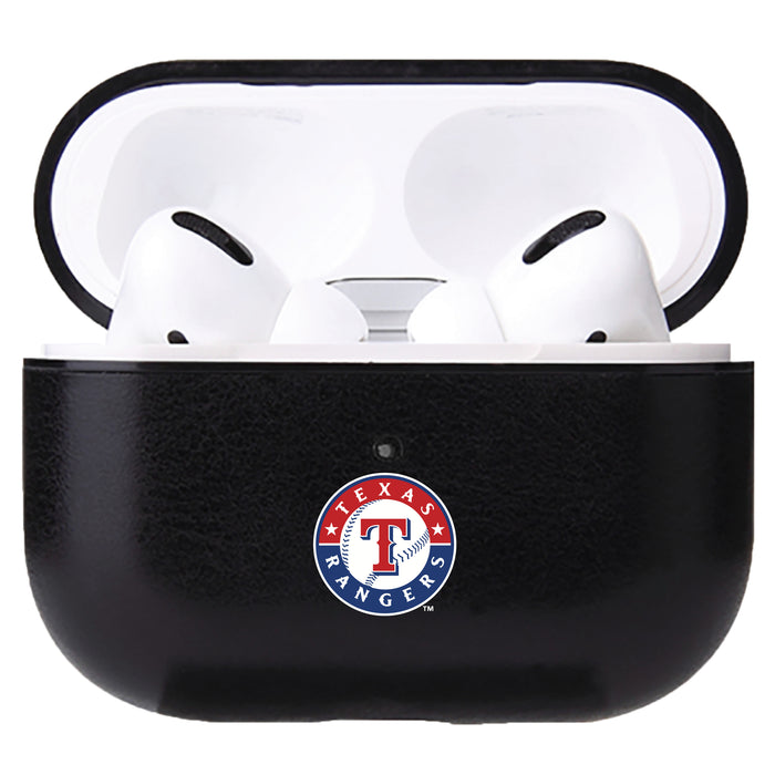 Fan Brander Black Leatherette Apple AirPod case with Texas Rangers Primary Logo