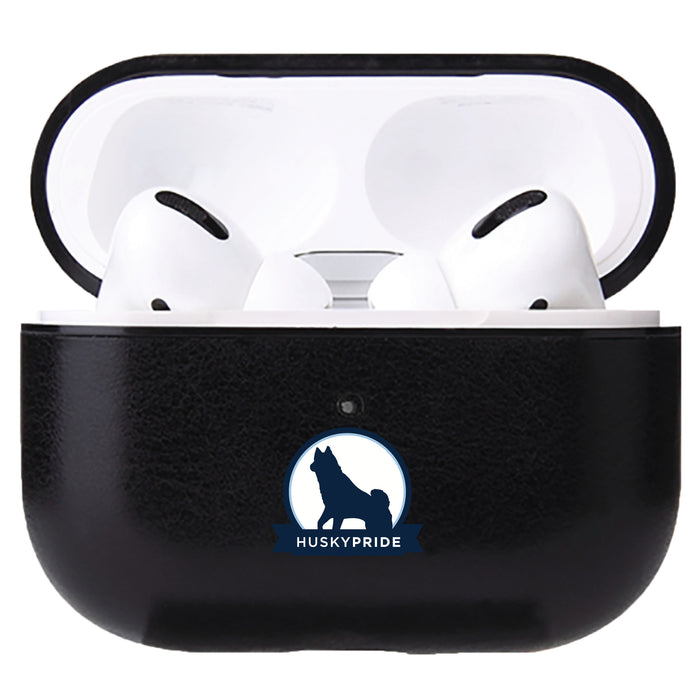 Fan Brander Black Leatherette Apple AirPod case with Uconn Huskies Secondary Logo