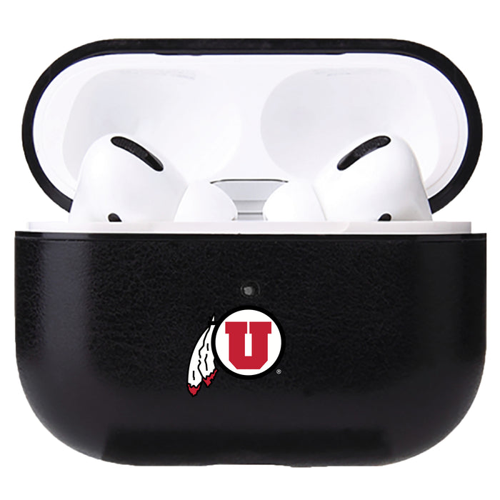 Fan Brander Black Leatherette Apple AirPod case with Utah Utes Primary Logo