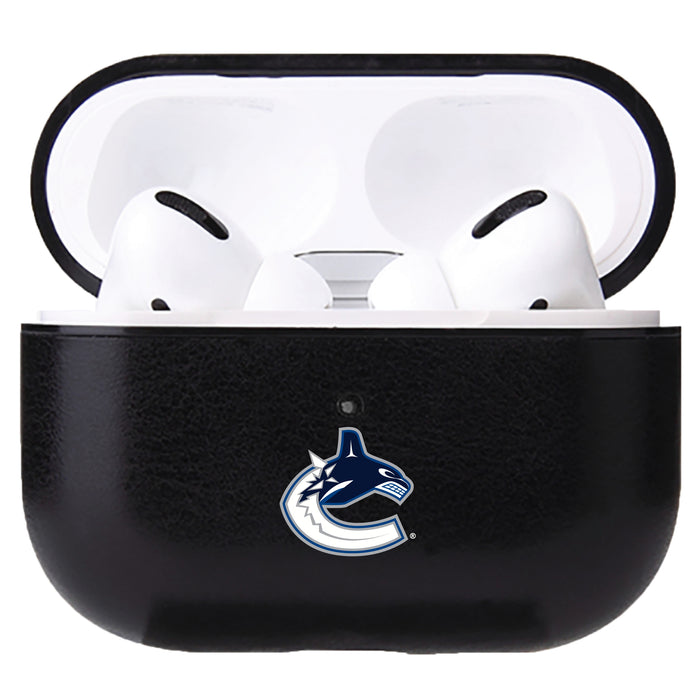 Fan Brander Black Leatherette Apple AirPod case with Vancouver Canucks Primary Logo